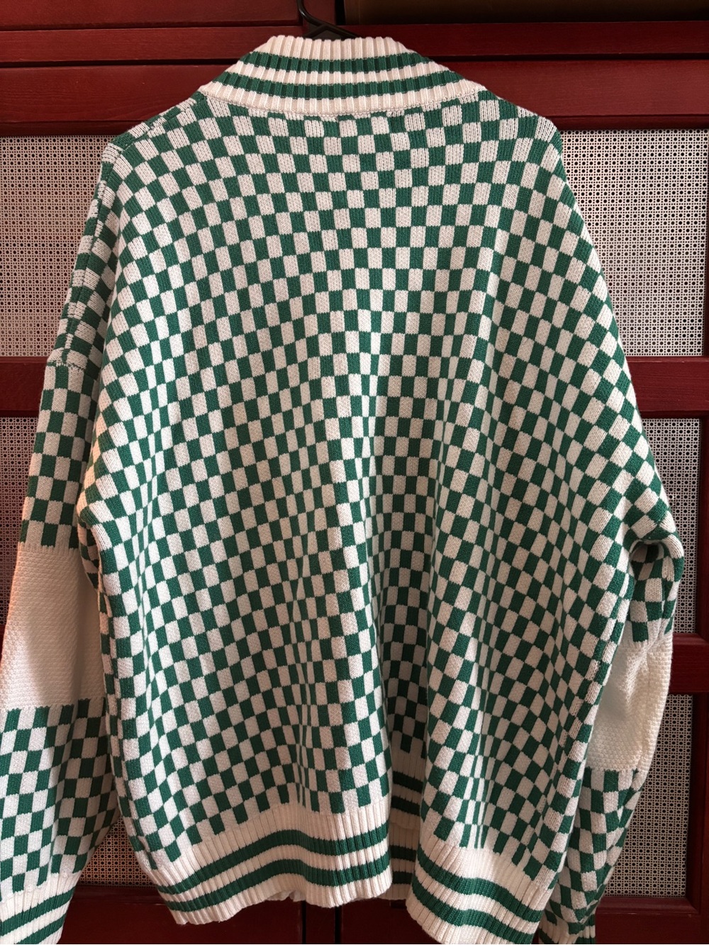 Dressed in LALA Green and White Checker Knit Cardigan - Picture 2 of 3